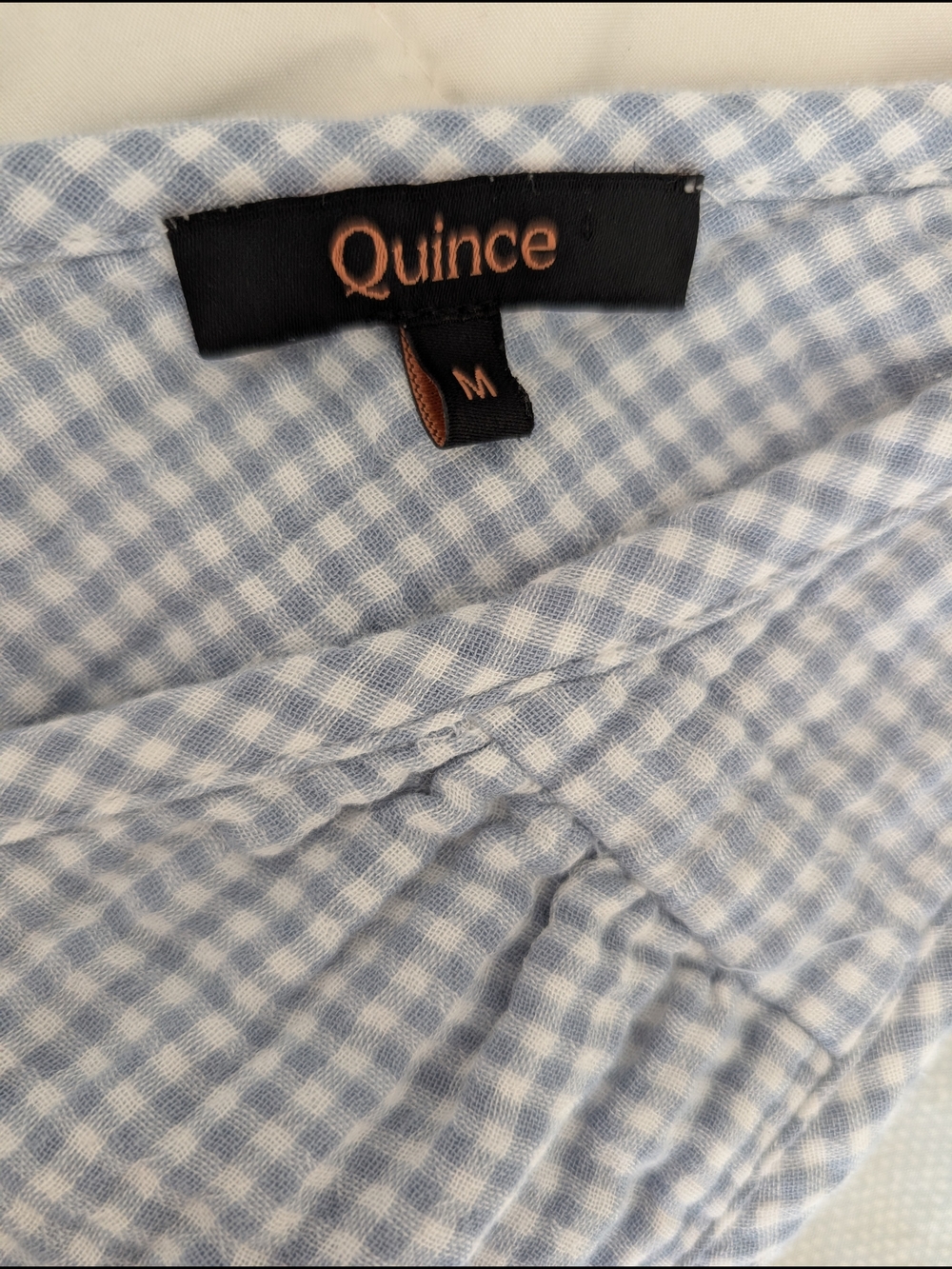 Quince Womens Medium 100% Organic Cotton Gauze Tiered Maxi Dress Blue Gingham - Picture 6 of 8